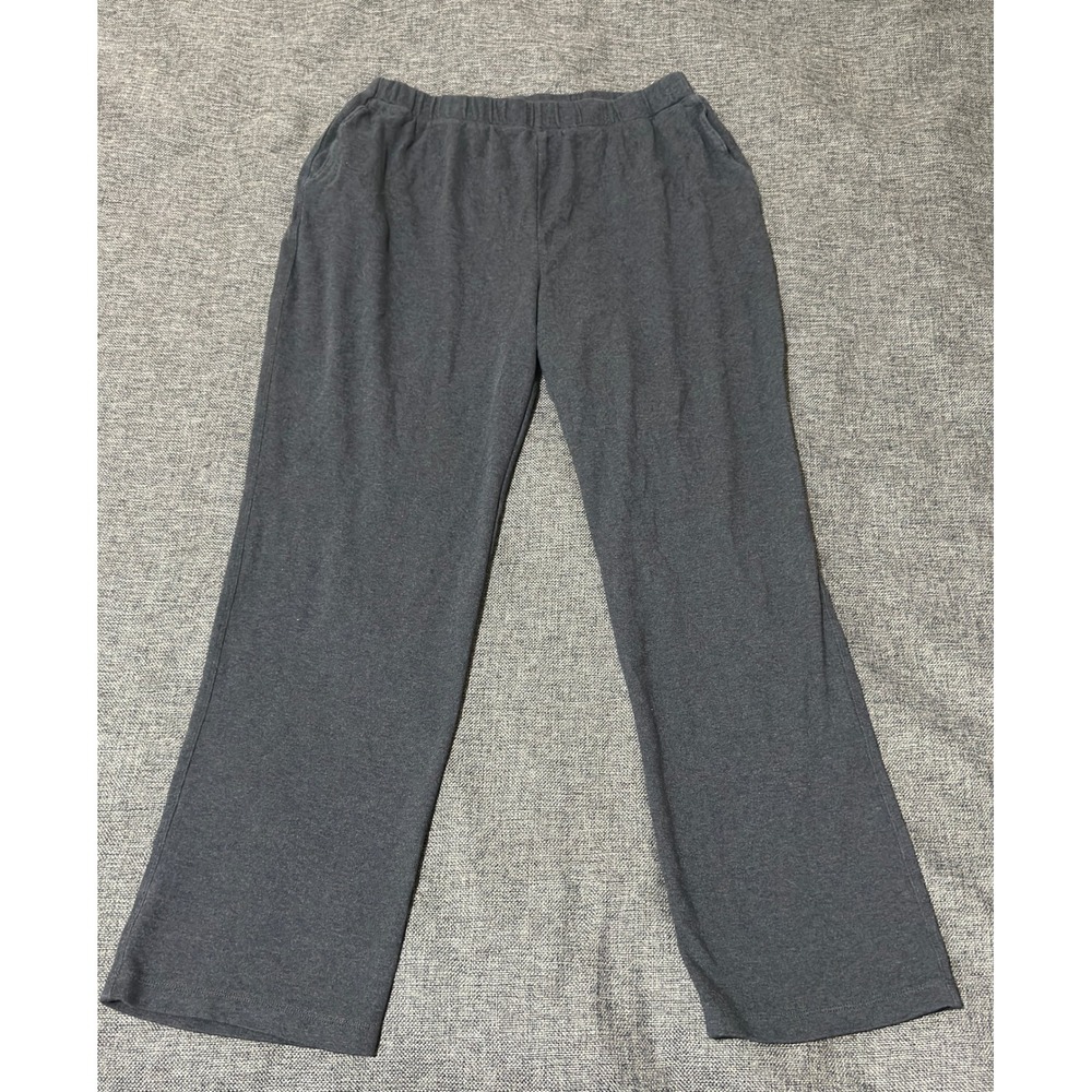 Lands' End Womens Large Sport Knit Straight Leg Pants Charcoal Gray Cotton